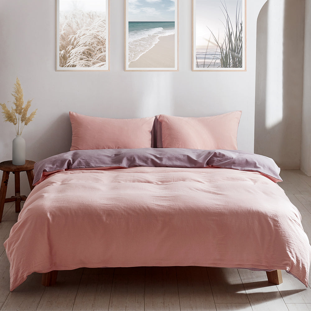 Soft and Plush Two-Tone Cotton Quilt Set in Pink and Purple for Single Beds