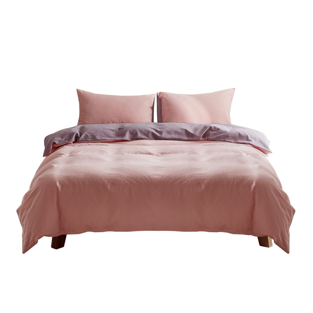 Soft and Plush Two-Tone Cotton Quilt Set in Pink and Purple for Single Beds