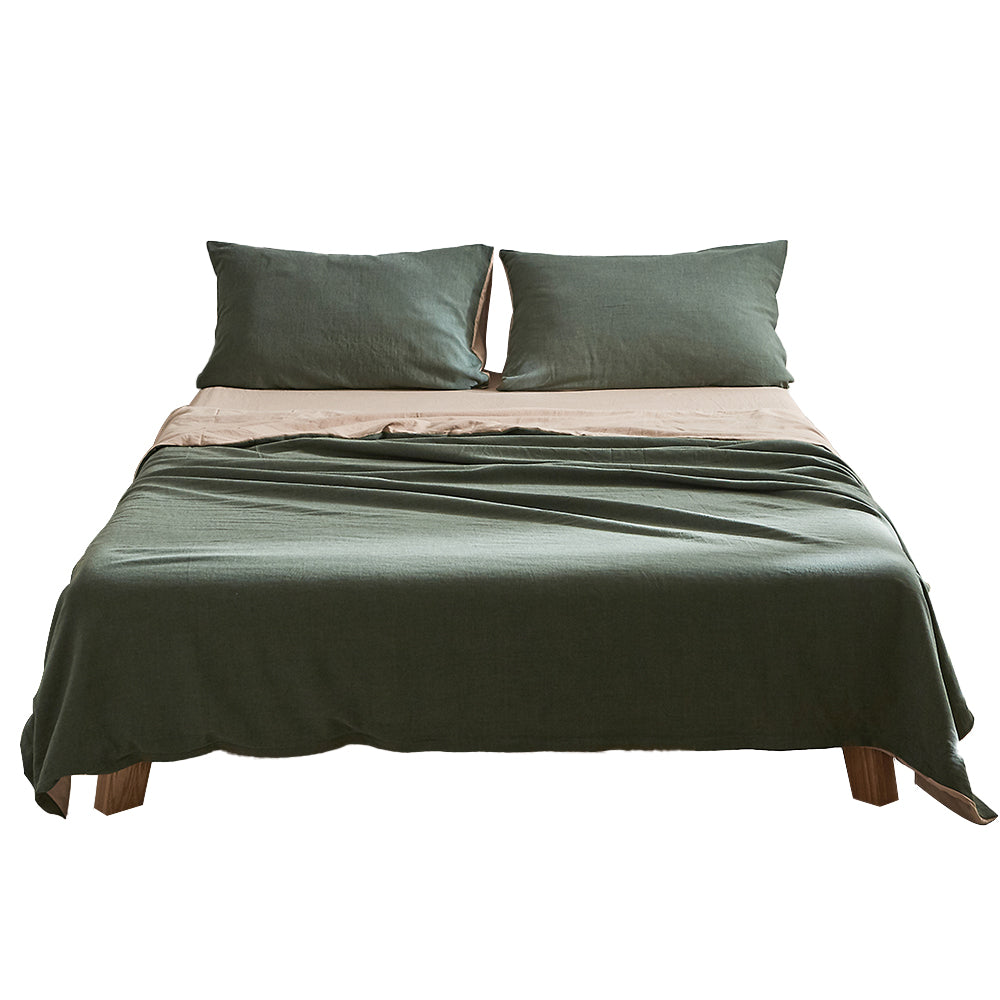 Cosy Club Double Cotton Bedding Set in Serene Green and Beige for Luxurious Comfort