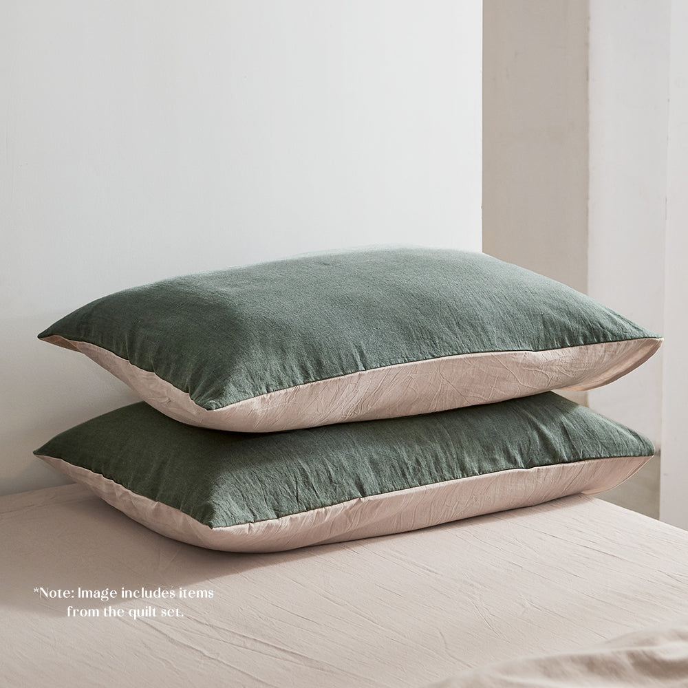 Cosy Club Double Cotton Bedding Set in Serene Green and Beige for Luxurious Comfort