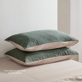 Cosy Club Double Cotton Bedding Set in Serene Green and Beige for Luxurious Comfort - Side View