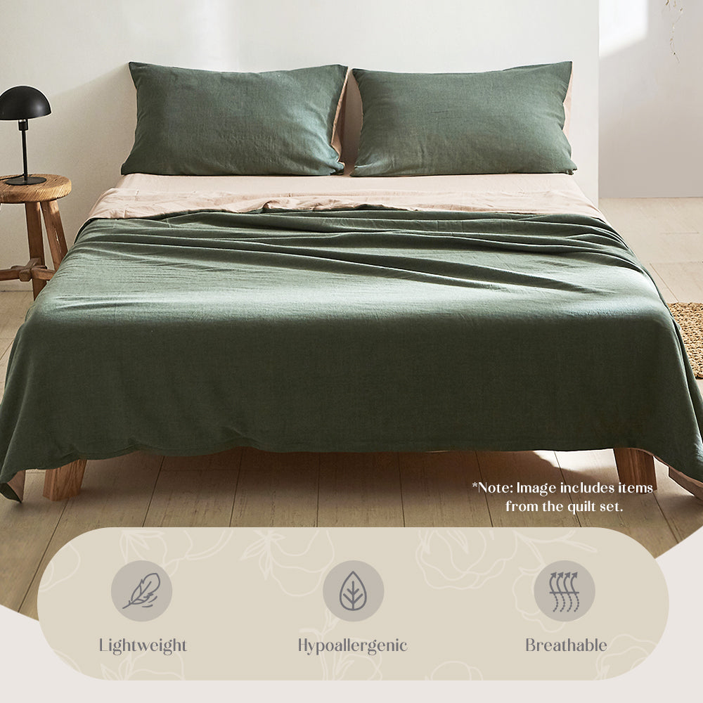 Cosy Club Double Cotton Bedding Set in Serene Green and Beige for Luxurious Comfort