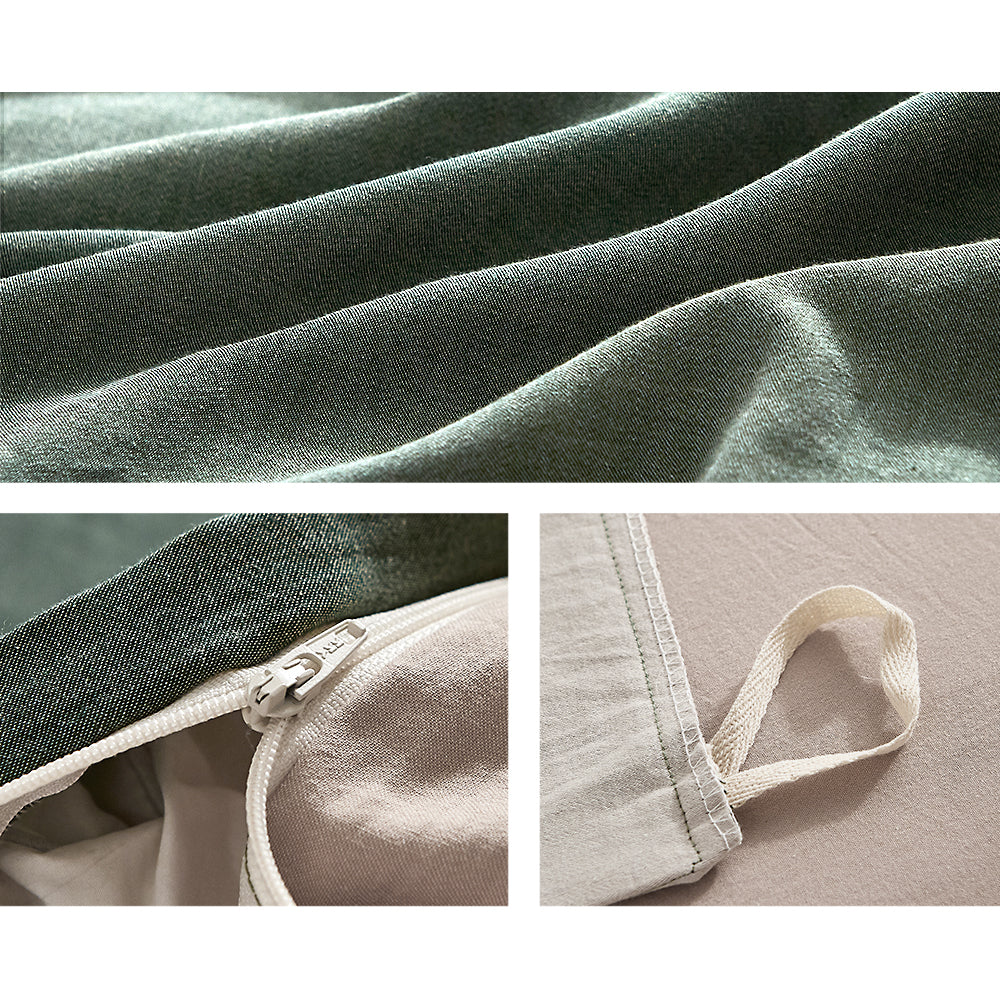 Cosy Club Double Cotton Bedding Set in Serene Green and Beige for Luxurious Comfort
