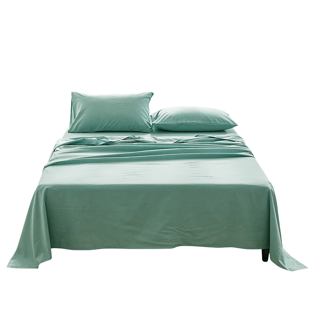 Cosy Club Soft Green Washed Cotton Double Sheet Set