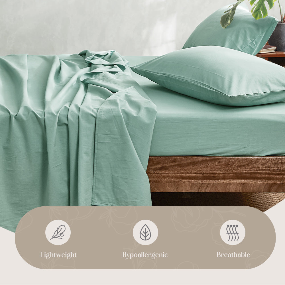 Cosy Club Soft Green Washed Cotton Double Sheet Set