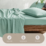Cosy Club Soft Green Washed Cotton Double Sheet Set - Top-Down View