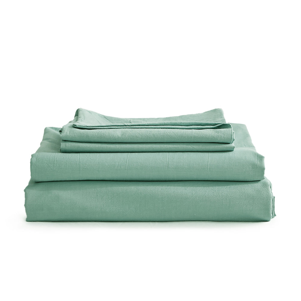 Cosy Club Soft Green Washed Cotton Double Sheet Set