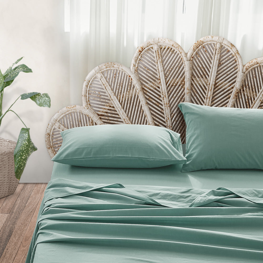 Cosy Club Soft Green Washed Cotton Double Sheet Set