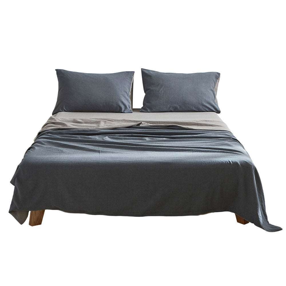 Luxurious Two-Tone King Cotton Sheet Set - Charcoal and Ocean Blue