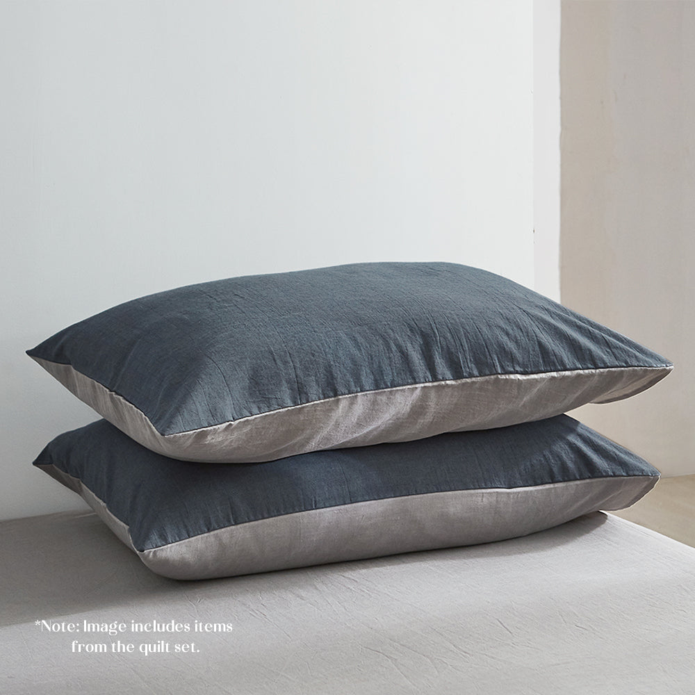 Luxurious Two-Tone King Cotton Sheet Set - Charcoal and Ocean Blue