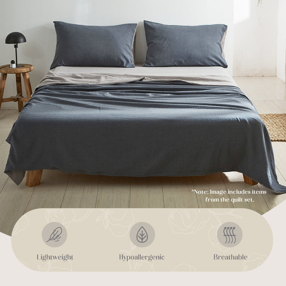 Luxurious Two-Tone King Cotton Sheet Set - Charcoal and Ocean Blue