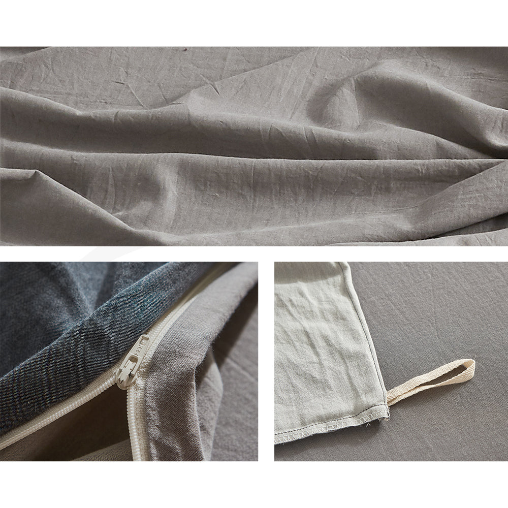 Luxurious Two-Tone King Cotton Sheet Set - Charcoal and Ocean Blue