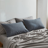 Luxurious Two-Tone King Cotton Sheet Set - Charcoal and Ocean Blue - Low Angle