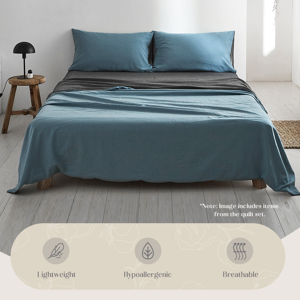 Elegant Two-Color Queen Cotton Sheet Set - Deep Blue & Grey