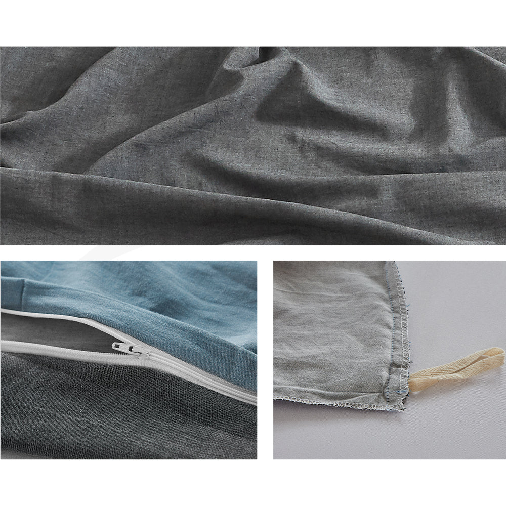 Elegant Two-Color Queen Cotton Sheet Set - Deep Blue & Grey