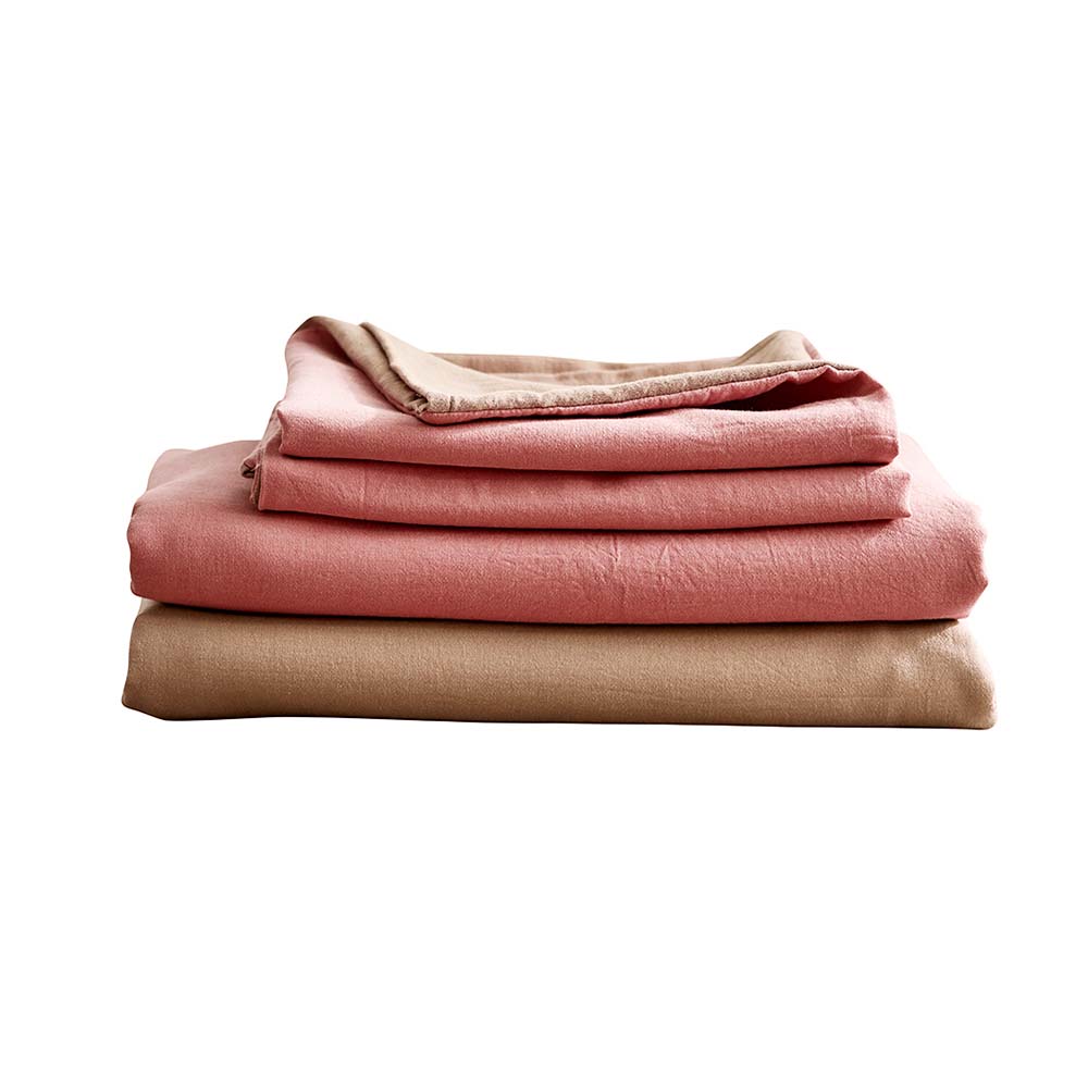 Cozy Club Hypoallergenic Washed Cotton Sheet Set in Pink and Brown for Queen Beds