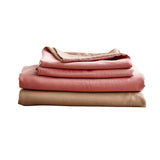 Cozy Club Hypoallergenic Washed Cotton Sheet Set in Pink and Brown for Queen Beds - Side View