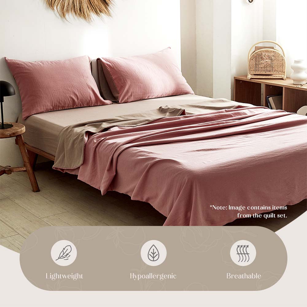 Cozy Club Hypoallergenic Washed Cotton Sheet Set in Pink and Brown for Queen Beds
