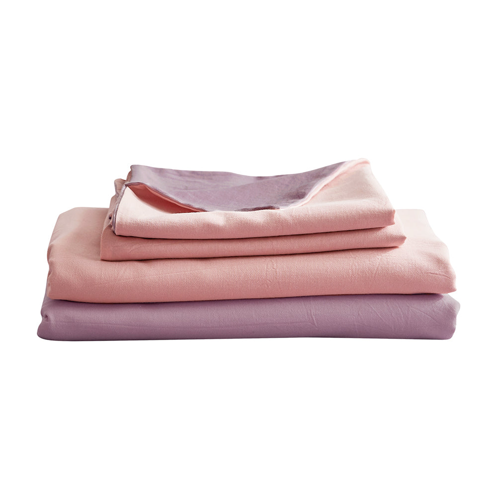 Blush and Lavender Hypoallergenic Washed Cotton Sheet Set for Queen Beds by Cosy Club