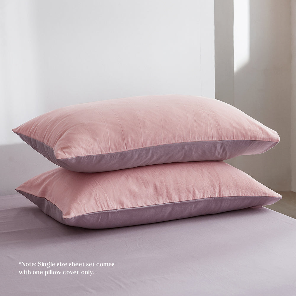 Blush and Lavender Hypoallergenic Washed Cotton Sheet Set for Queen Beds by Cosy Club