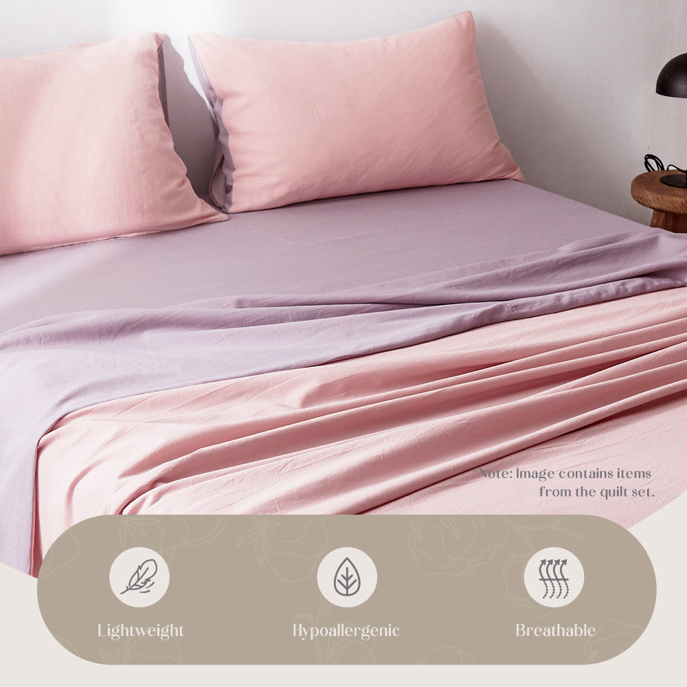 Blush and Lavender Hypoallergenic Washed Cotton Sheet Set for Queen Beds by Cosy Club