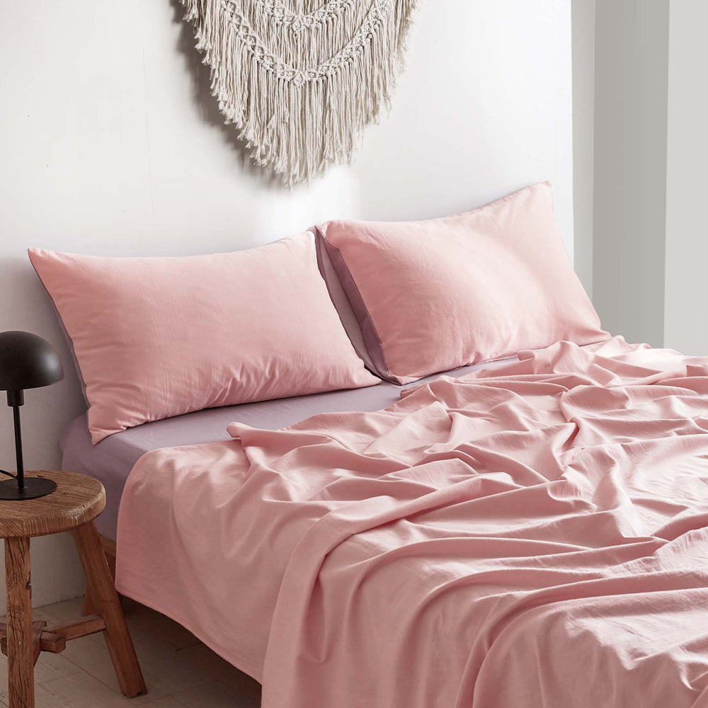 Blush and Lavender Hypoallergenic Washed Cotton Sheet Set for Queen Beds by Cosy Club