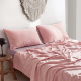Blush and Lavender Hypoallergenic Washed Cotton Sheet Set for Queen Beds by Cosy Club - Low Angle