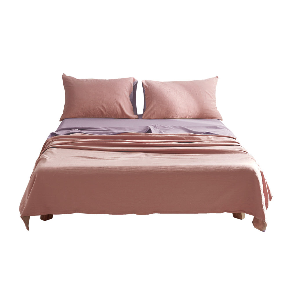Blush and Lavender Hypoallergenic Washed Cotton Sheet Set for Queen Beds by Cosy Club