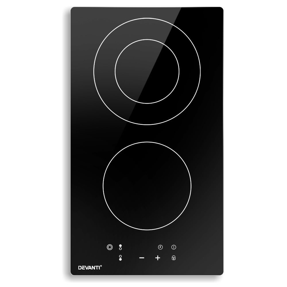 Devanti 30cm Electric Touch Control Ceramic Cooktop with 3 Cooking Zones and Safety Features