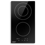 Devanti 30cm Electric Touch Control Ceramic Cooktop with 3 Cooking Zones and Safety Features - Front View