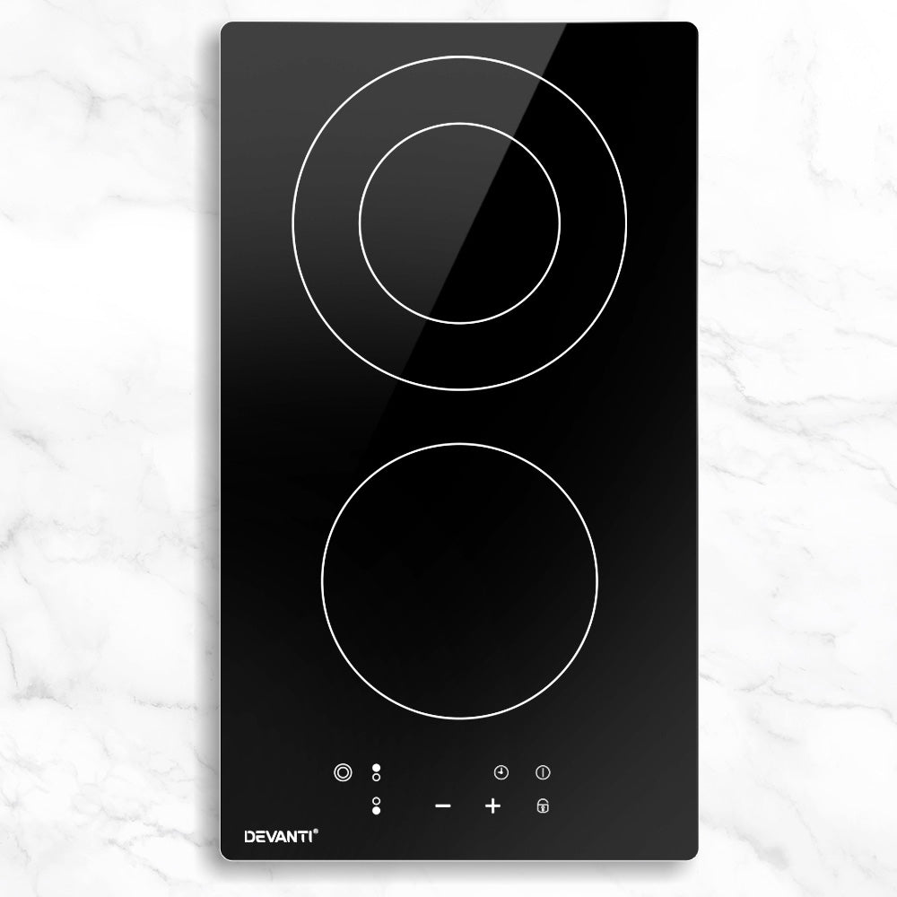 Devanti 30cm Electric Touch Control Ceramic Cooktop with 3 Cooking Zones and Safety Features