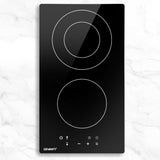 Devanti 30cm Electric Touch Control Ceramic Cooktop with 3 Cooking Zones and Safety Features - Close-Up Angle