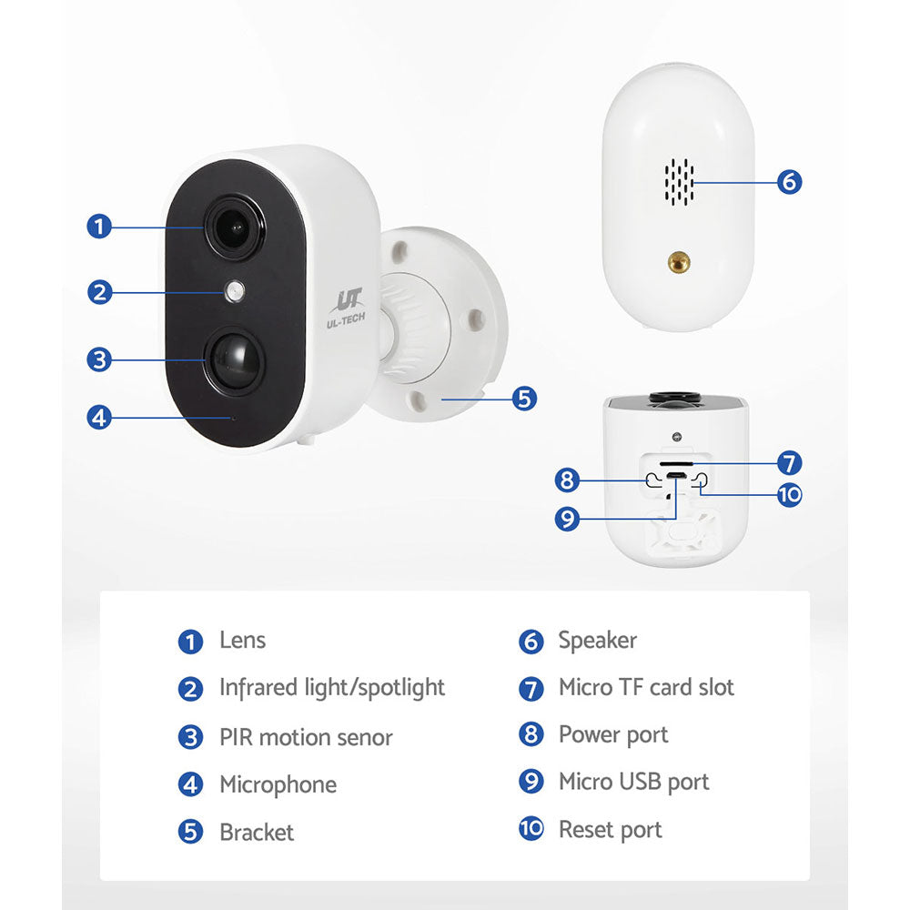 UL-Tech 1080P Rechargeable Outdoor Solar Security Camera with Wireless Connectivity