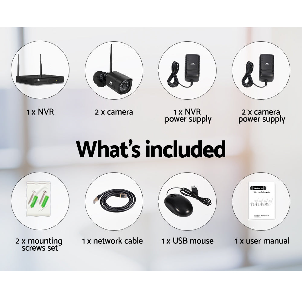 UL-TECH Wireless 4CH 1080P HD Security Camera System with 2 Cameras