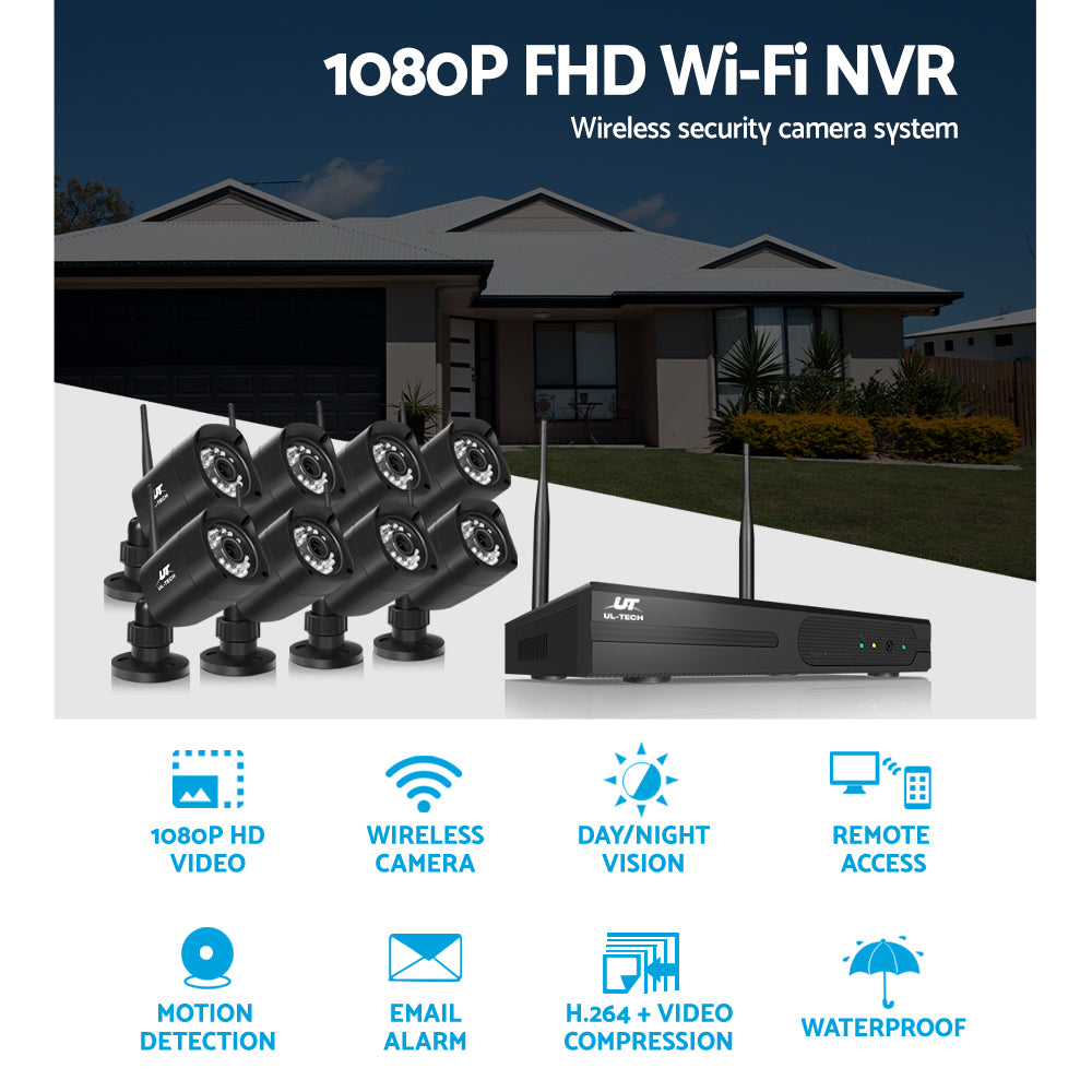 1080P Wireless 8-Channel CCTV Security Camera System with 1TB HDD & Remote Access