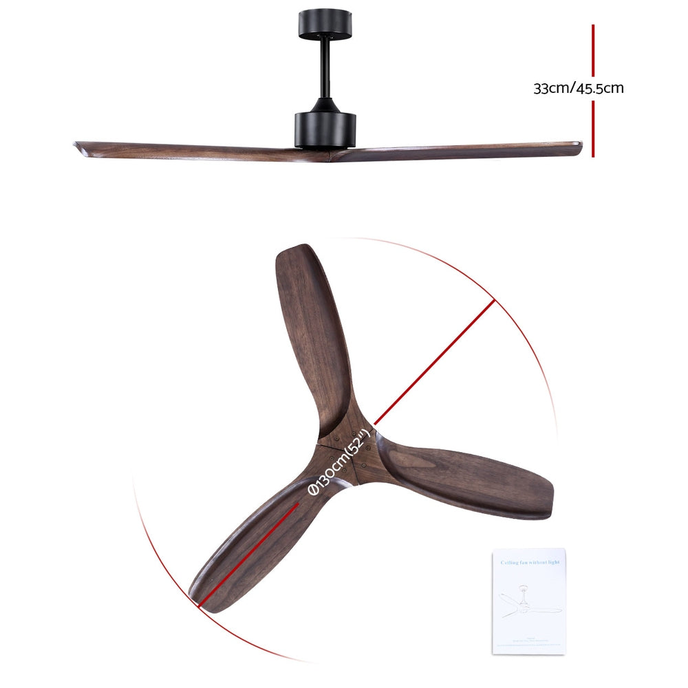 Remote-Controlled 52'' Wooden Ceiling Fan with 3 Blades and 8-Hour Timer