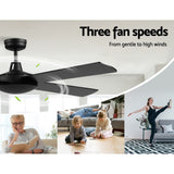 Devanti 52-Inch Remote-Controlled Ceiling Fan - Black - Front View