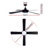 Devanti 52-Inch Remote-Controlled Ceiling Fan with LED Light - Black - Side View