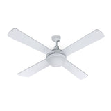 Devanti 52-Inch Remote-Controlled Ceiling Fan with Adjustable LED Light - White - Low Angle