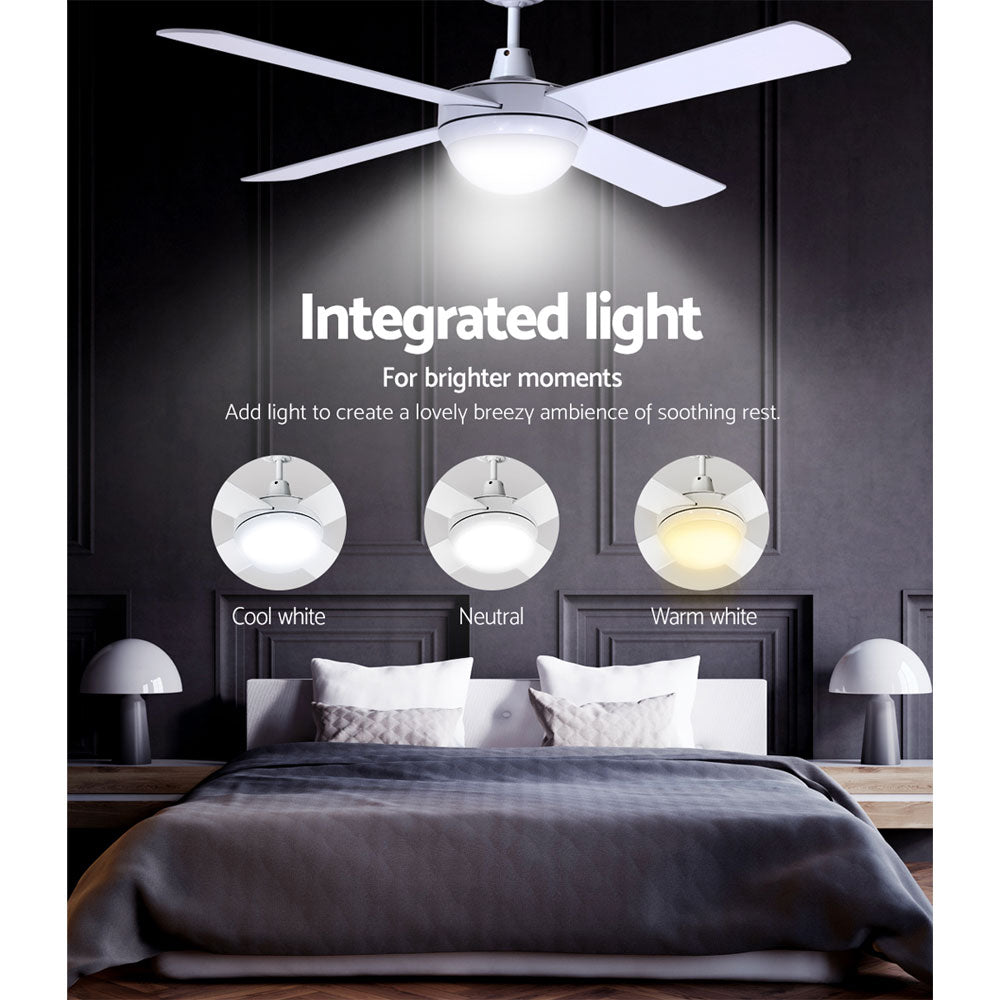 Devanti 52-Inch Remote-Controlled Ceiling Fan with Adjustable LED Light - White