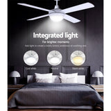 Devanti 52-Inch Remote-Controlled Ceiling Fan with Adjustable LED Light - White - Front View