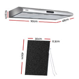 Comfee 900mm Stainless Steel Kitchen Range Hood with 4 Activated Charcoal Filters - 45-Degree Angle