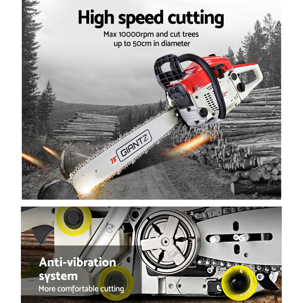 Giantz Chainsaw Petrol 52CC 20" Bar Commercial E-Start Pruning Chain Saw White,Giantz Chainsaw Petro