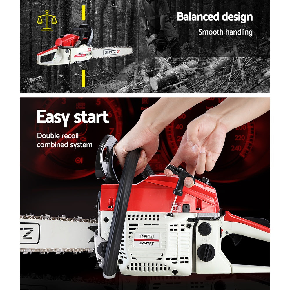Giantz Chainsaw Petrol 52CC 20" Bar Commercial E-Start Pruning Chain Saw White,Giantz Chainsaw Petro