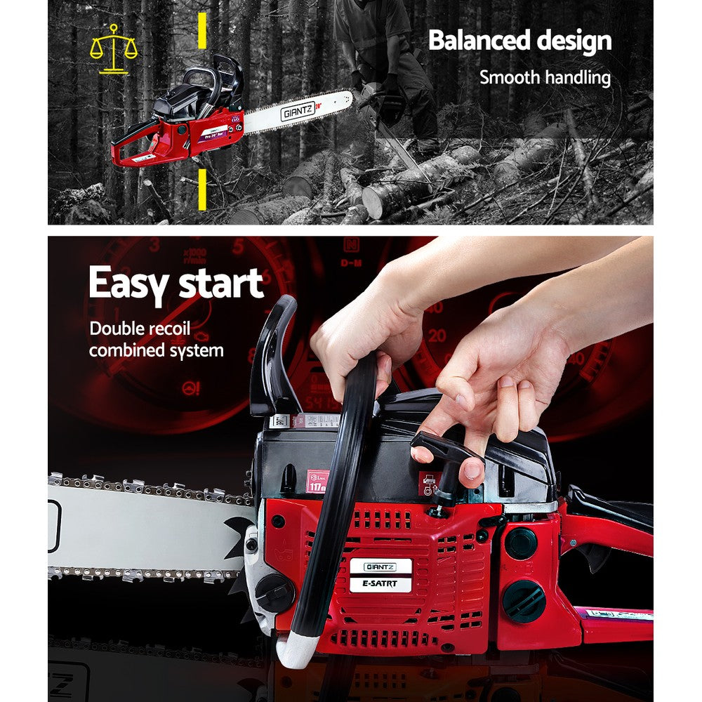 Giantz 52cc Heavy-Duty E-Start Chainsaw with 20" Bar for Commercial Tree Pruning