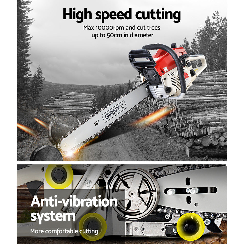 Giantz Chainsaw Petrol 75CC 18 Bar Commercial E-Start Pruning Chain Saw
