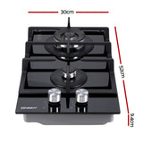 Devanti 30cm Black Gas Cooktop with 2 Burners and Safety Features for Home Cooking - Top-Down View