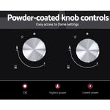 Devanti 30cm Black Gas Cooktop with 2 Burners and Safety Features for Home Cooking - Low Angle