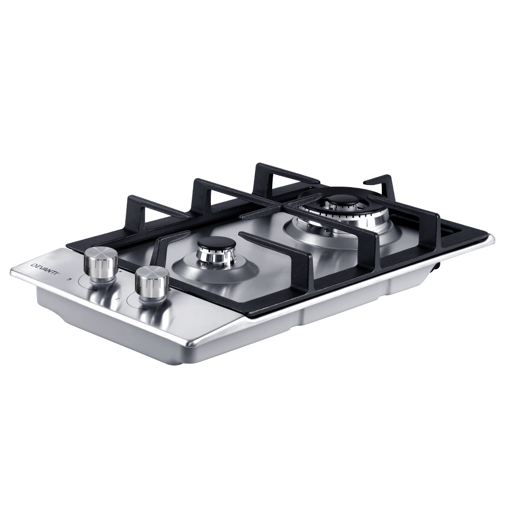 Devanti 30cm Stainless Steel Gas Cooktop with 2 Burners and Safety Features