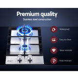 Devanti 30cm Stainless Steel Gas Cooktop with 2 Burners and Safety Features - Front View